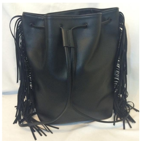 💕Victoria's Secret Fringe Black Faux Leather Backpack💕 - Picture 2 of 8
